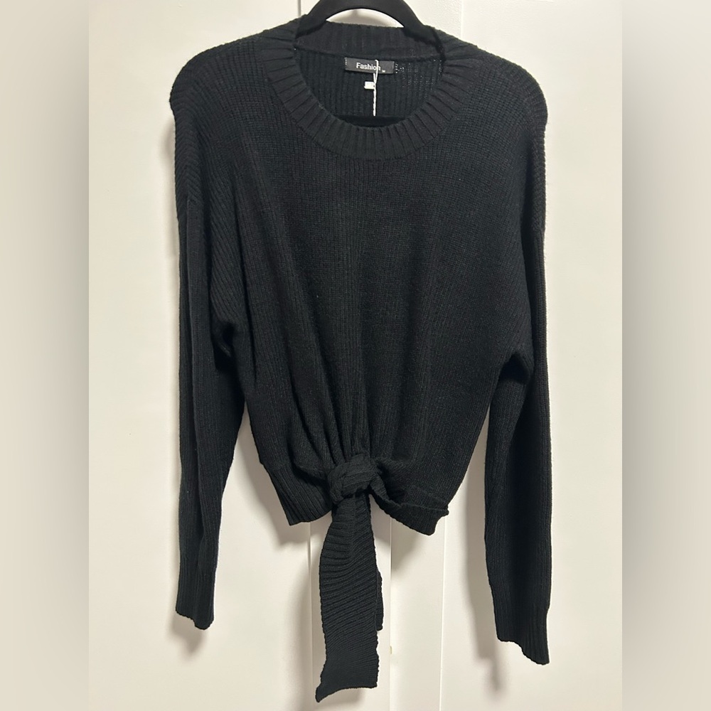 Black Knit Sweater w/ Tie Front